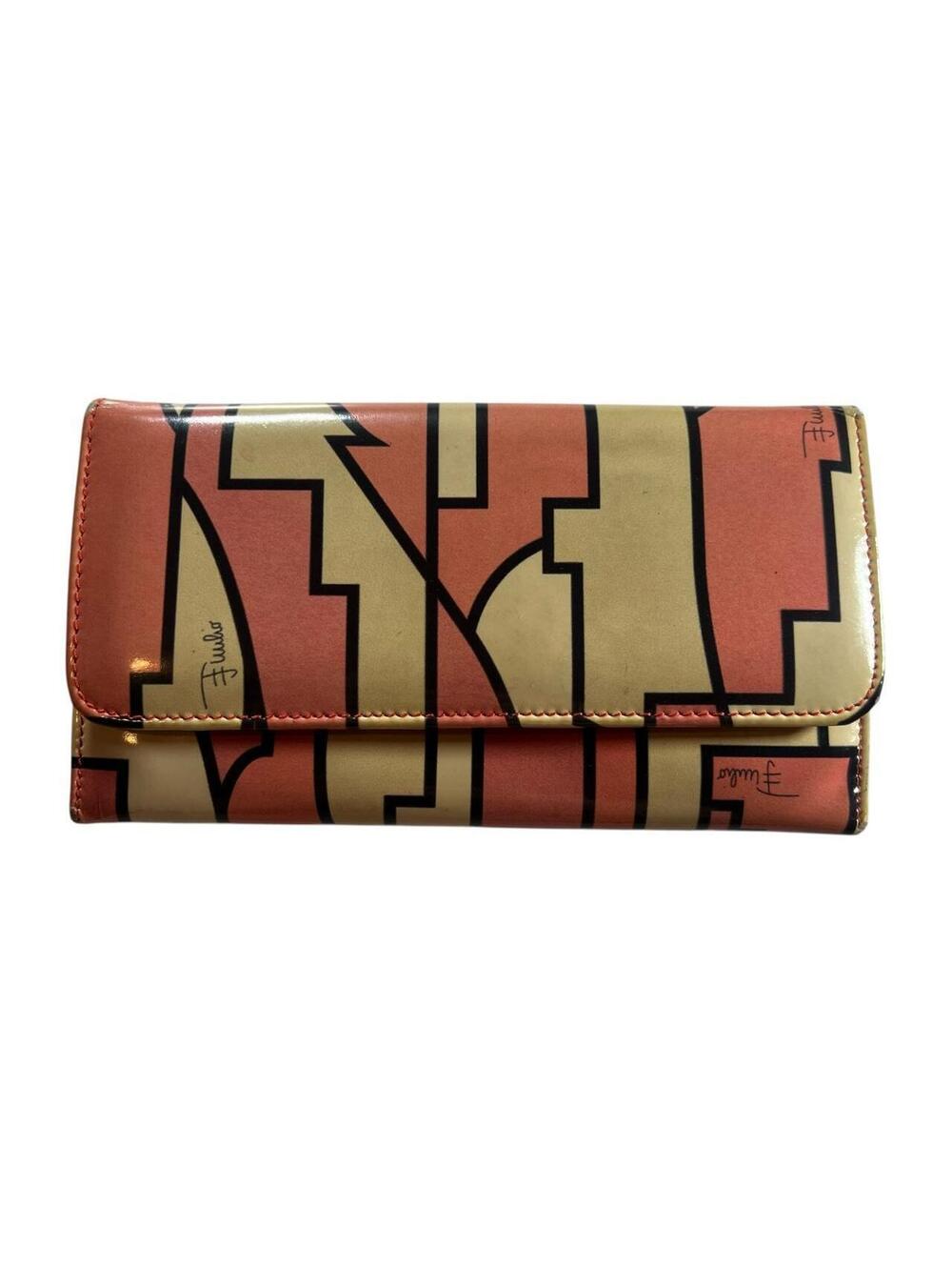 Vintage Emilio Pucci Italy Abstract Print Patent Leather Long Wallet